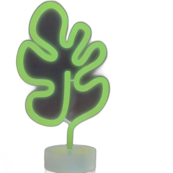 None Other - Green LED Neon Leaf Light - 4 Hour Timer Mode - Desk Decor - 12.25"